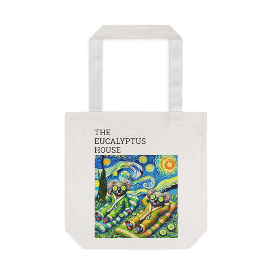 Cotton Tote Bag - Eucalyptus Spa Day - Relaxed Koalas - Post-Impressionist Style