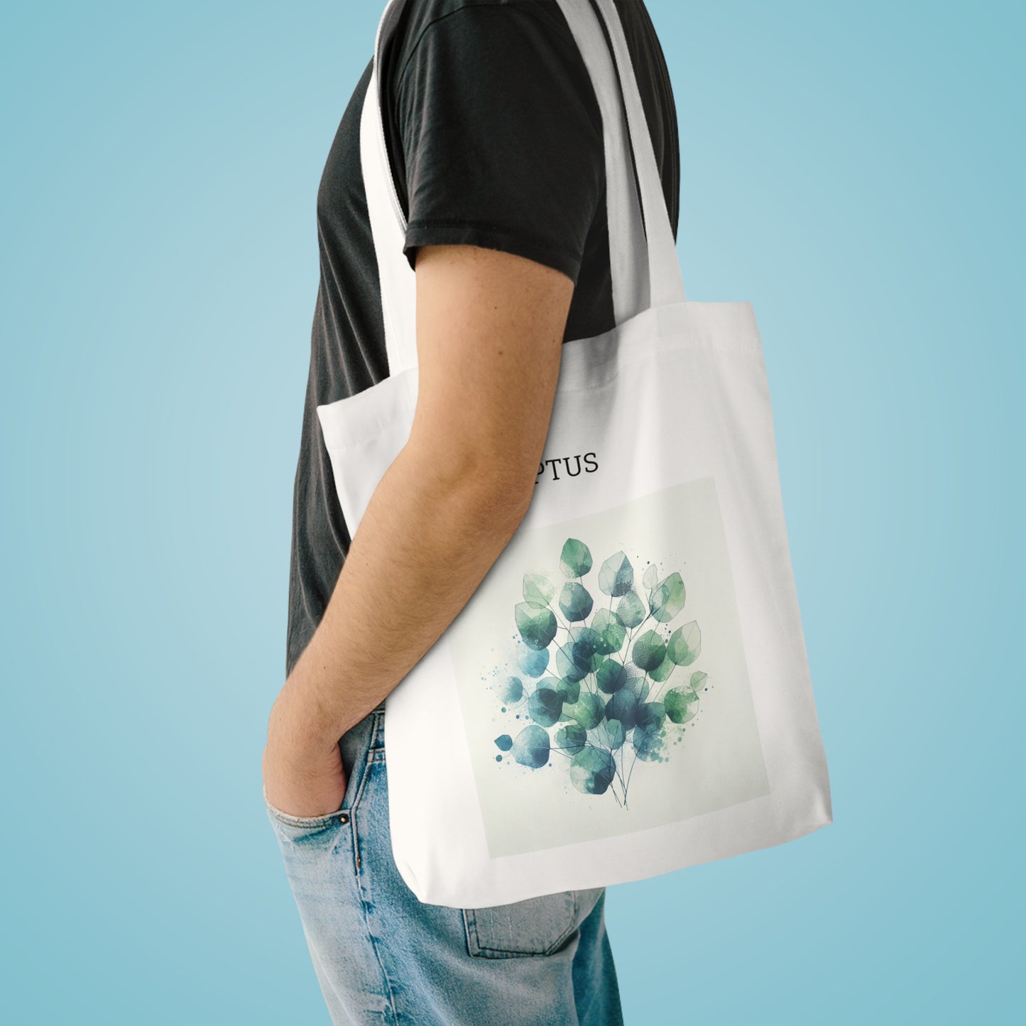 Cotton Tote Bag with Founded Eucalyptus Leaf Design