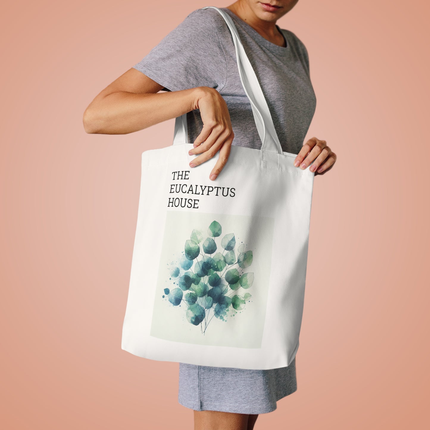 Cotton Tote Bag with Founded Eucalyptus Leaf Design